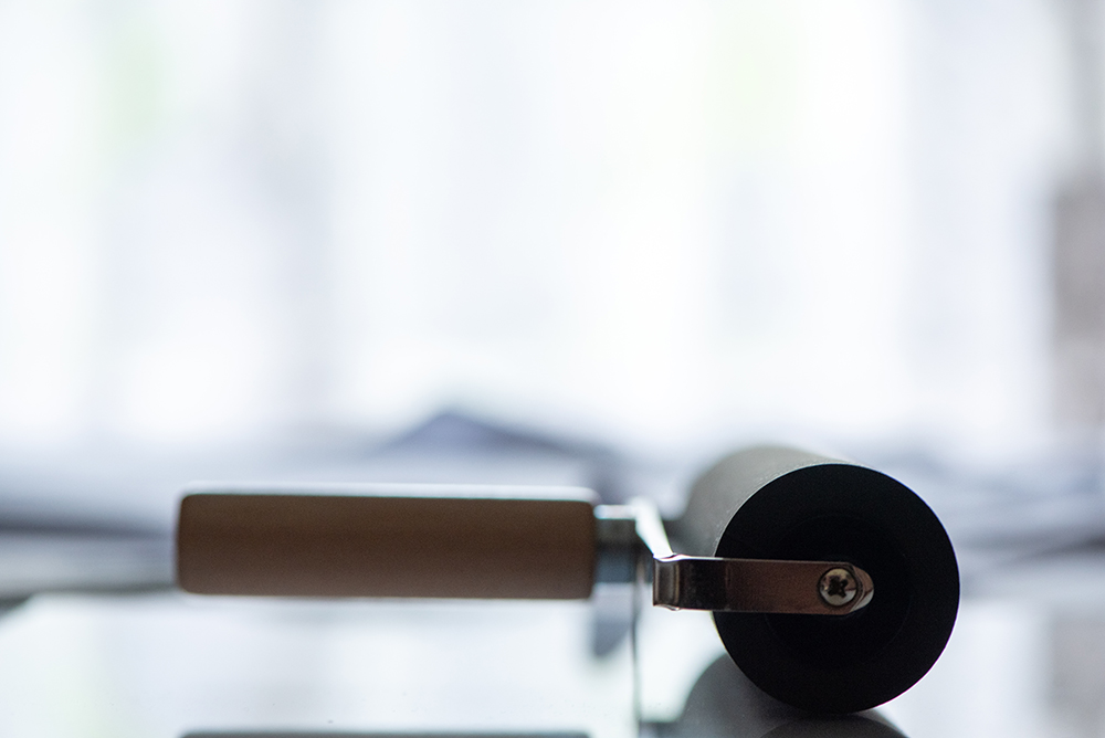 Printmaking roller side view.